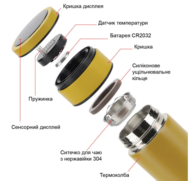 Смарт Термос D8, ТМ FX Concept з LED екраном, датчиком температури і змінною батарейкою CR2032, 500 мл, Чорний