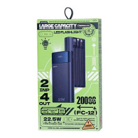 Портативний зовнішній акумулятор REMAX FC-12 20000mAh 20W+22.5W з ліхтариком і вбудованими кабелями Black