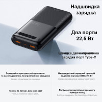 Портативний зовнішній акумулятор REMAX RPP-72 Piloteer Series 20000mAh PD+QC Fast Charging Power Bank(PD 20W+QC 22.5W) зі швидкою зарядкою Black
