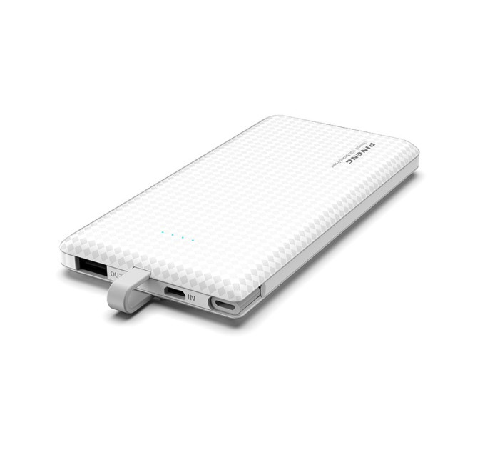 Зовнішній акумулятор Power Bank Pineng PN-851 із вбудованим кабелем, 10000 mAh White