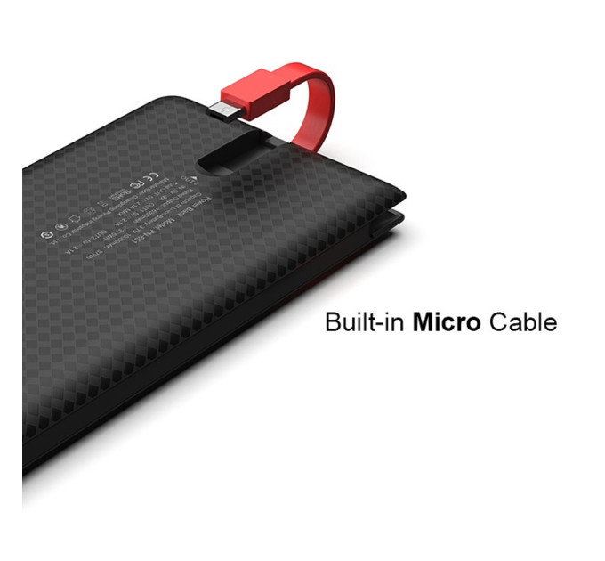 Зовнішній акумулятор Power Bank Pineng PN-851 із вбудованим кабелем, 10000 mAh Black