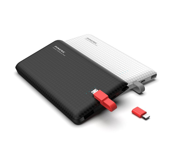 Зовнішній акумулятор Power Bank Pineng PN-851 із вбудованим кабелем, 10000 mAh Black