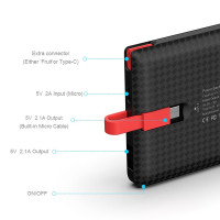 Зовнішній акумулятор Power Bank Pineng PN-851 із вбудованим кабелем, 10000 mAh Black