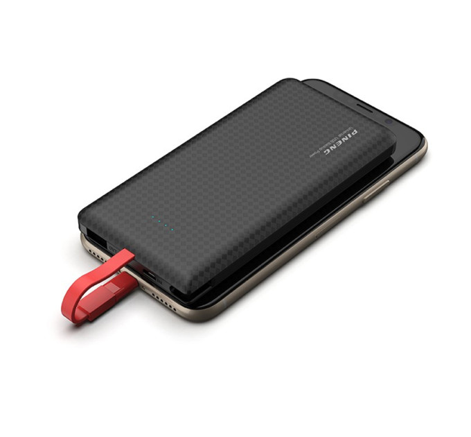 Зовнішній акумулятор Power Bank Pineng PN-851 із вбудованим кабелем, 10000 mAh Black