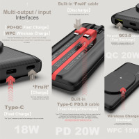 Зовнішній акумулятор Power Bank Pineng PN-853 PD 20W PD 3.0/QC3.0 Quick Charge, 15W Fast Wireless Charging 10000mAh Black