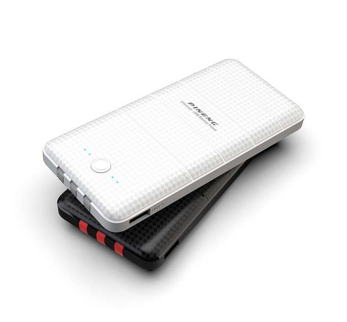Зовнішній акумулятор Power Bank Pineng PN-857 із вбудованим Micro USB/Lightning/Type-C/USB кабелем, 10000 mAh White(Gray cable)