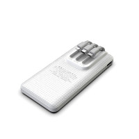 Зовнішній акумулятор Power Bank Pineng PN-857 із вбудованим Micro USB/Lightning/Type-C/USB кабелем, 10000 mAh White(Gray cable)