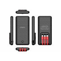 Зовнішній акумулятор Power Bank Pineng PN-857 із вбудованим Micro USB/Lightning/Type-C/USB кабелем, 10000 mAh Black(Red cable)