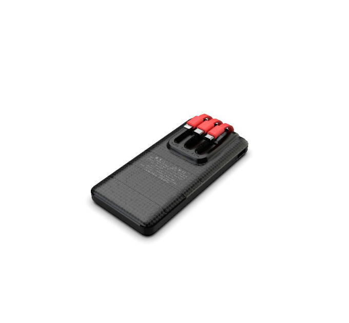 Зовнішній акумулятор Power Bank Pineng PN-857 із вбудованим Micro USB/Lightning/Type-C/USB кабелем, 10000 mAh Black(Red cable)