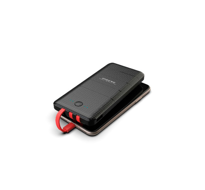 Зовнішній акумулятор Power Bank Pineng PN-857 із вбудованим Micro USB/Lightning/Type-C/USB кабелем, 10000 mAh Black(Red cable)