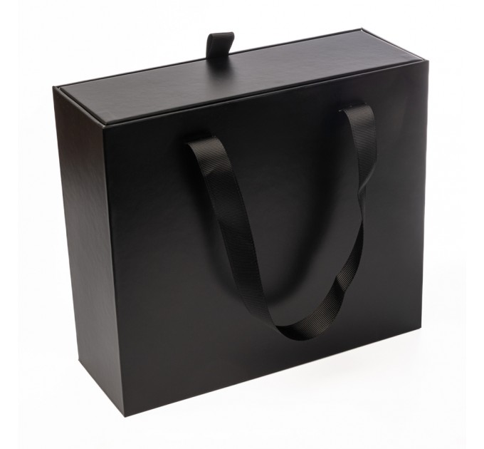 Подарункова коробка Primo Black 23 х 20 х 8,5 см з ручками, Чорна
