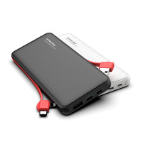 Зовнішній акумулятор Power Bank Pineng PN-972 із вбудованим Micro USB/Lightning/Type-C/USB кабелем, 10000 mAh Black(Red cable)