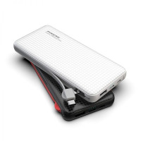 Зовнішній акумулятор Power Bank Pineng PN-972 із вбудованим Micro USB/Lightning/Type-C/USB кабелем, 10000 mAh White(Gray cable)
