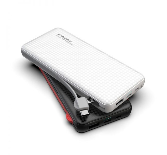 Зовнішній акумулятор Power Bank Pineng PN-972 із вбудованим Micro USB/Lightning/Type-C/USB кабелем, 10000 mAh White(Gray cable)