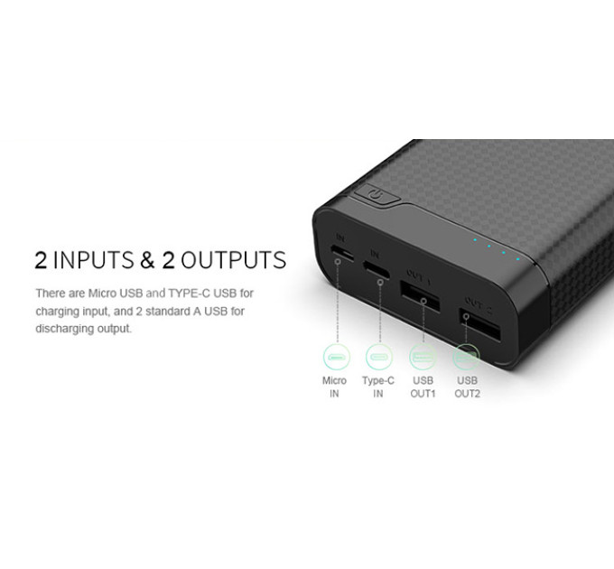 Зовнішній акумулятор Power Bank Pineng PN-932 20000 mAh Black